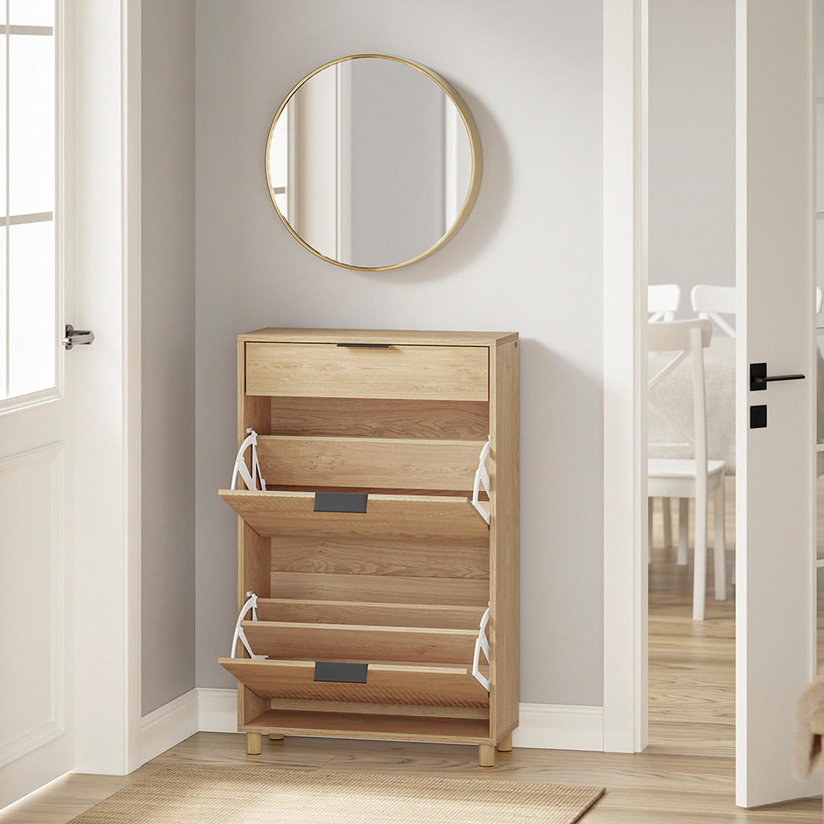 SCHUHSCHRANK mit einer Schublade 60x24x95cm Modern - Eichefarben, Fell (24/95/60cm) - SoBuy