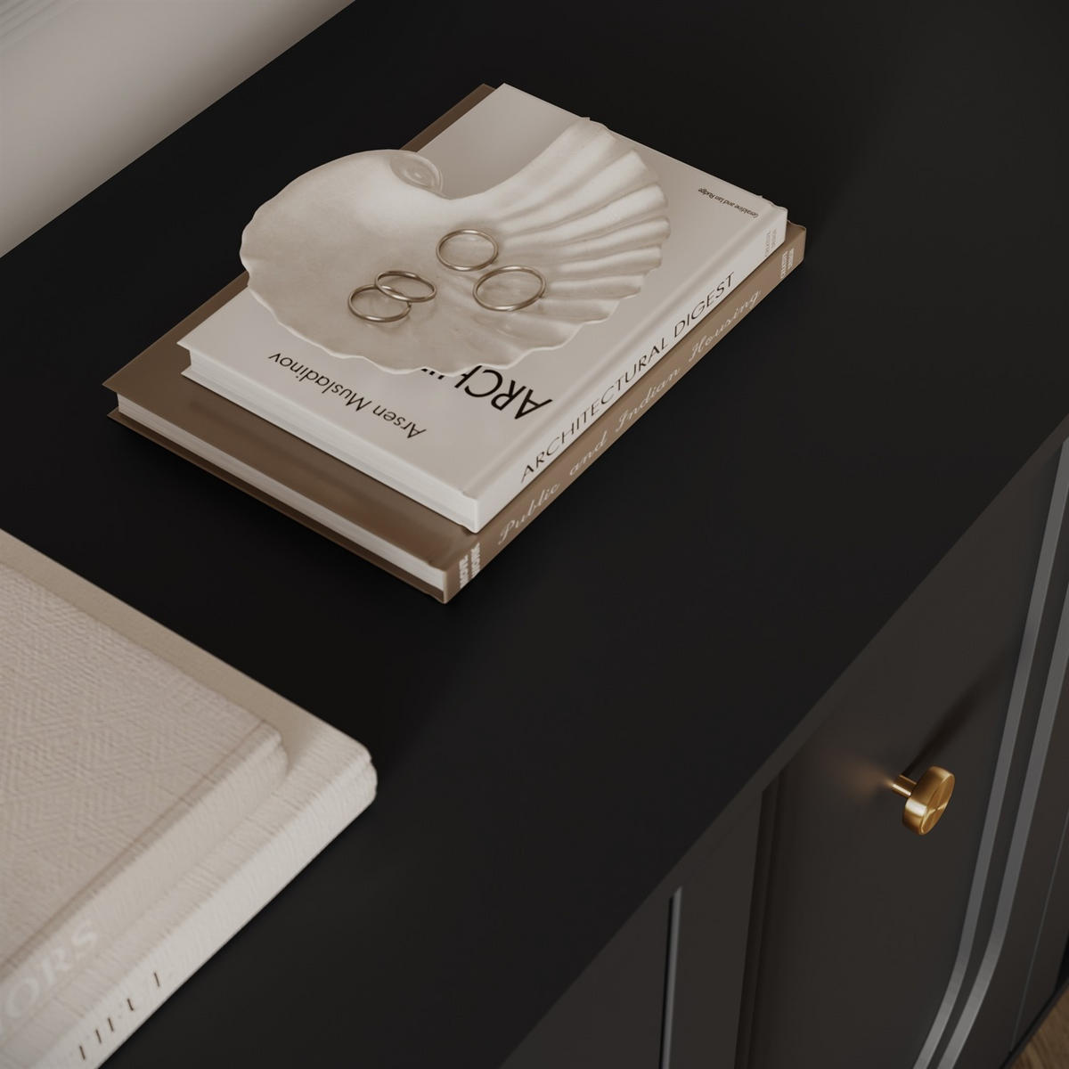 Sideboard LIBERTY 4D auf Holzbeinen schwarz - Schwarz, Holzwerkstoff (154/82/39cm) - Lookway