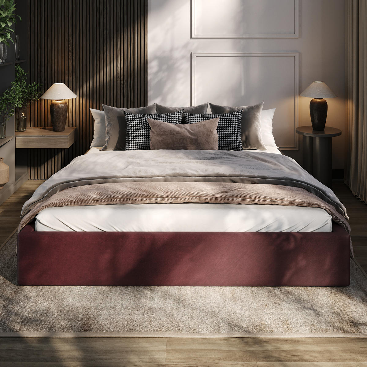 POLSTERBETT 180x200cm Bett mit Stauraum Lattenrost Weinrot - Weinrot, Holz/Holzwerkstoff (180/200cm) - Muralo