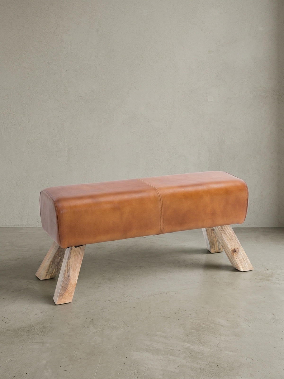 SITZHOCKER – Leder/Mango-Holz, 90x30x43 cm, Braun - Braun, Mangoholz/Leder (90/43/30cm) - KADIMA DESIGN