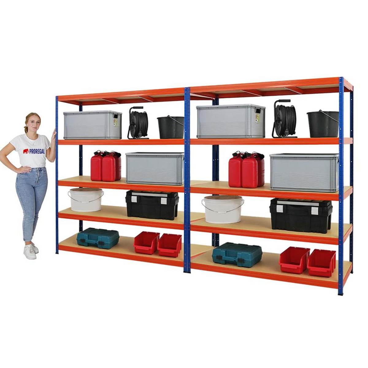 SCHWERLASTREGAL Giant Elephant 2er-Set mit 2x 180x150x60 cm Fachlast 200 kg Blau-Orange - Orange, Metall (300/180/60cm) - PROREGAL