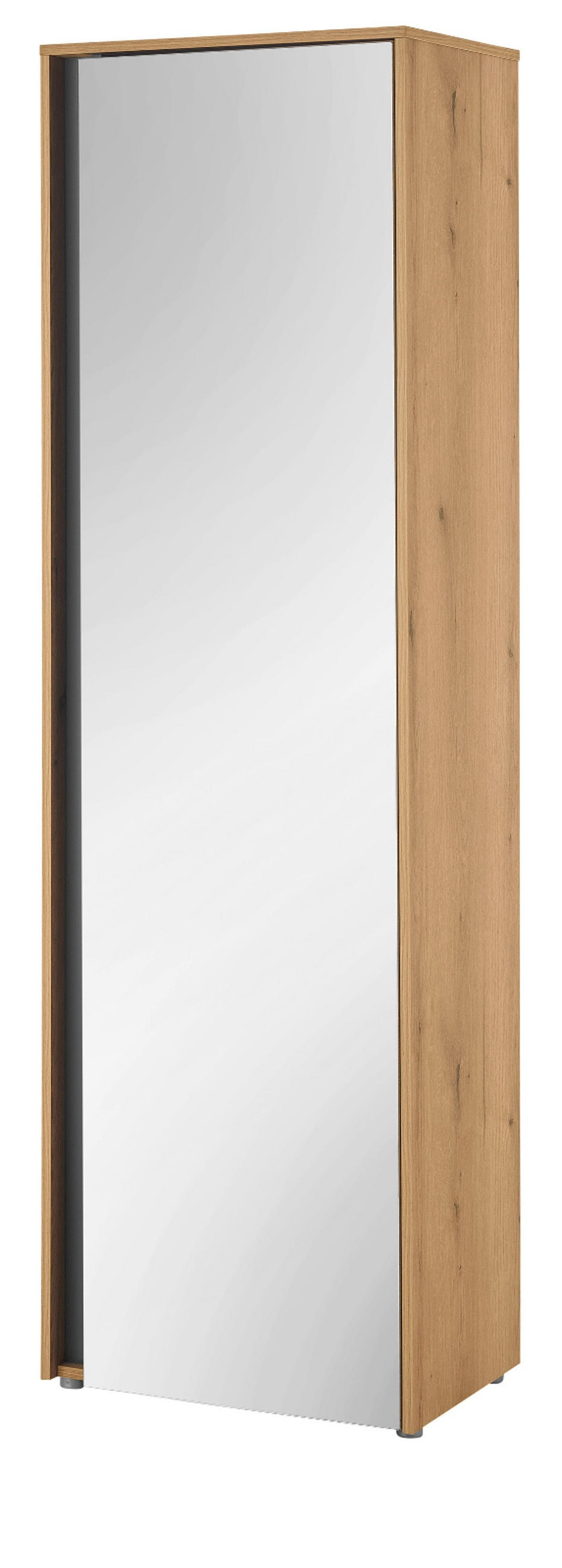 GARDEROBENSCHRANK Evoke Eiche, grau 60 x 200 cm, Flurschrank mit Spiegel - Eichefarben/Schwarz, Glas/Holzwerkstoff (60/200/40cm) - Furn.Design
