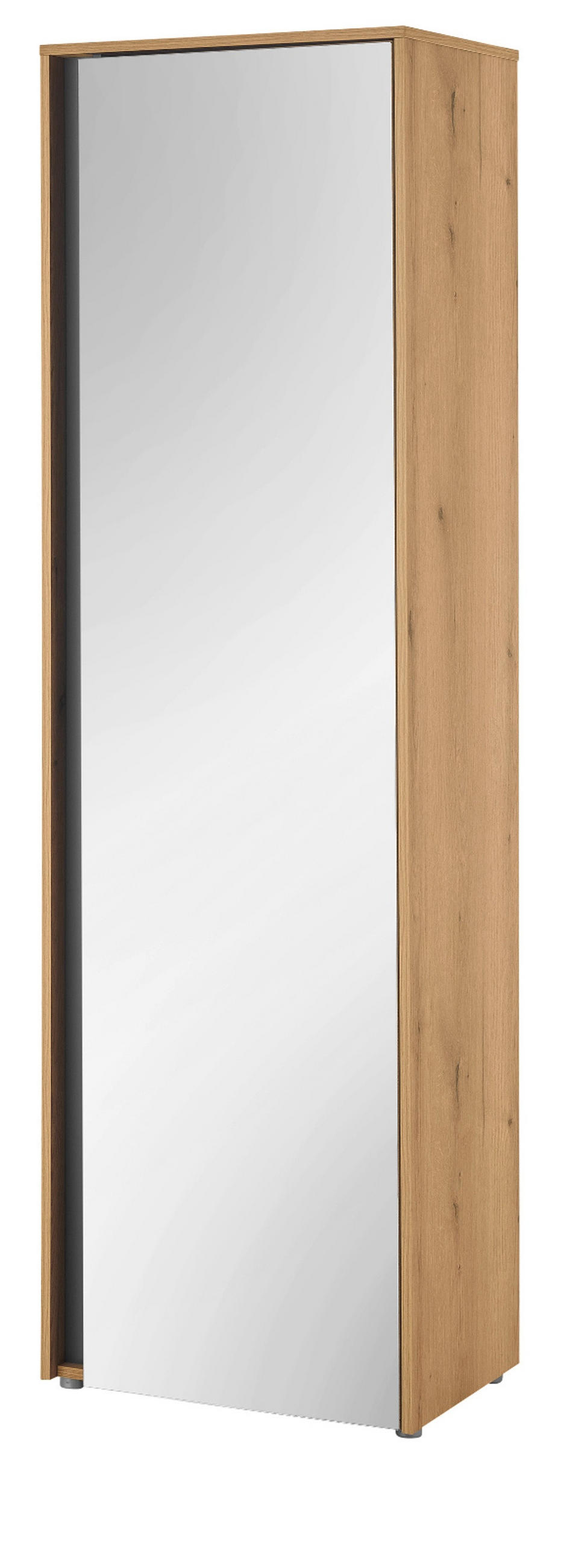 GARDEROBENSCHRANK Evoke Eiche, grau 60 x 200 cm, Flurschrank mit Spiegel - Eichefarben/Schwarz, Glas/Holzwerkstoff (60/200/40cm) - Furn.Design