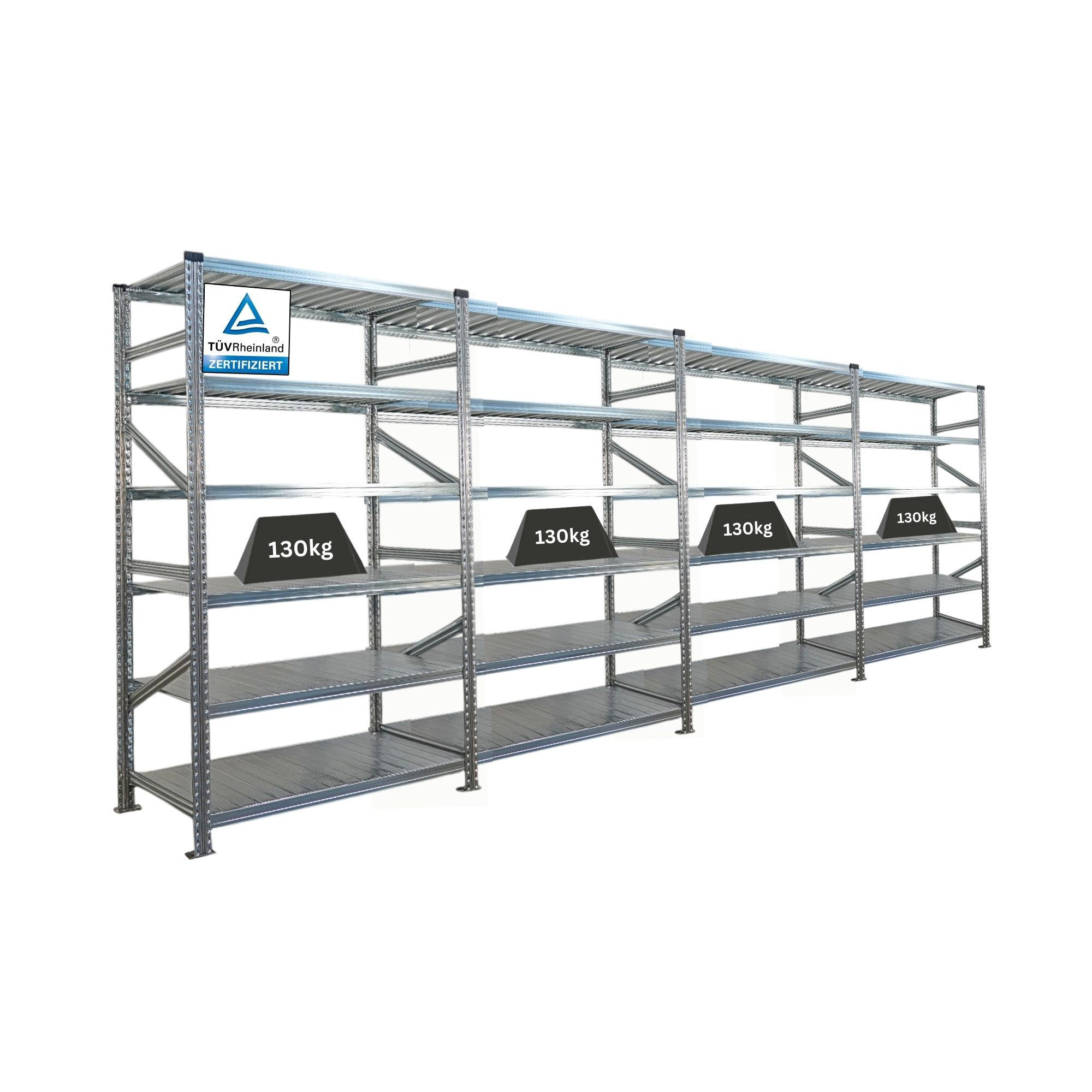 FACHBODENREGAL Proximo Stecksystem 210x600x60cm 6 Ebenen Beidseitig nutzbar Verzinkt - Silberfarben, Metall (600/210/60cm) - PROREGAL