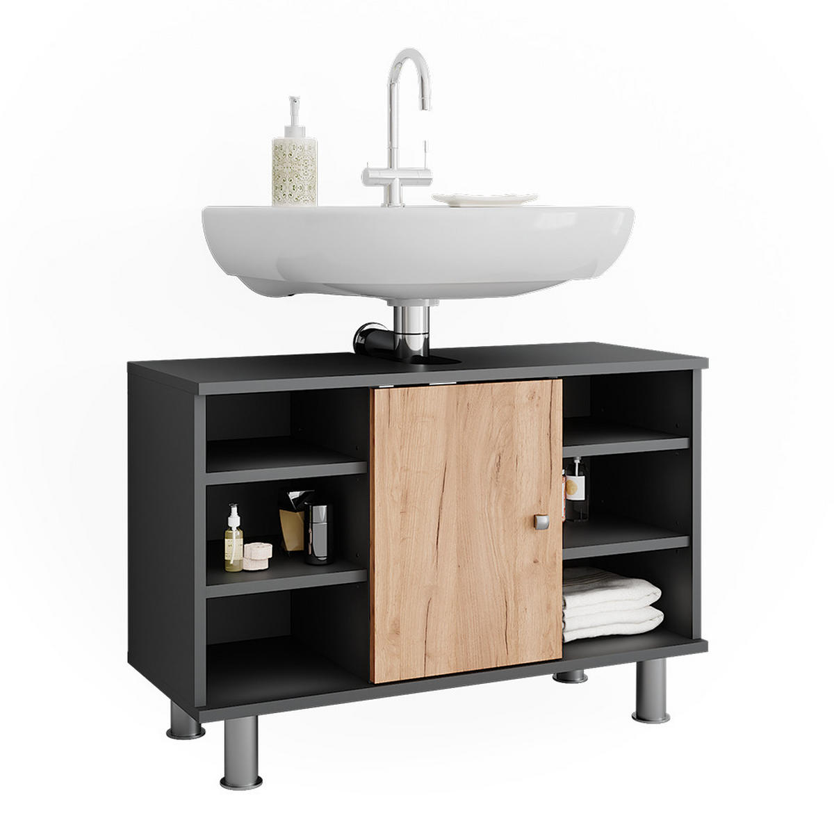 WASCHBECKENUNTERSCHRANK Fynn Anthrazit/Goldkraft Eiche 80 x 54 cm - Honigeiche/Anthrazit, Holzwerkstoff (80/54/32cm) - Vicco