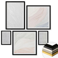 WANDBILDER 5er-Set - 50x50 cm & 20x30 cm & 40x60 cm Schwarzer Rahmen - Leuchtende Strukturen, Sandmuster - Schwarz, Kunststoff (40/60cm) - ArtPrintCave