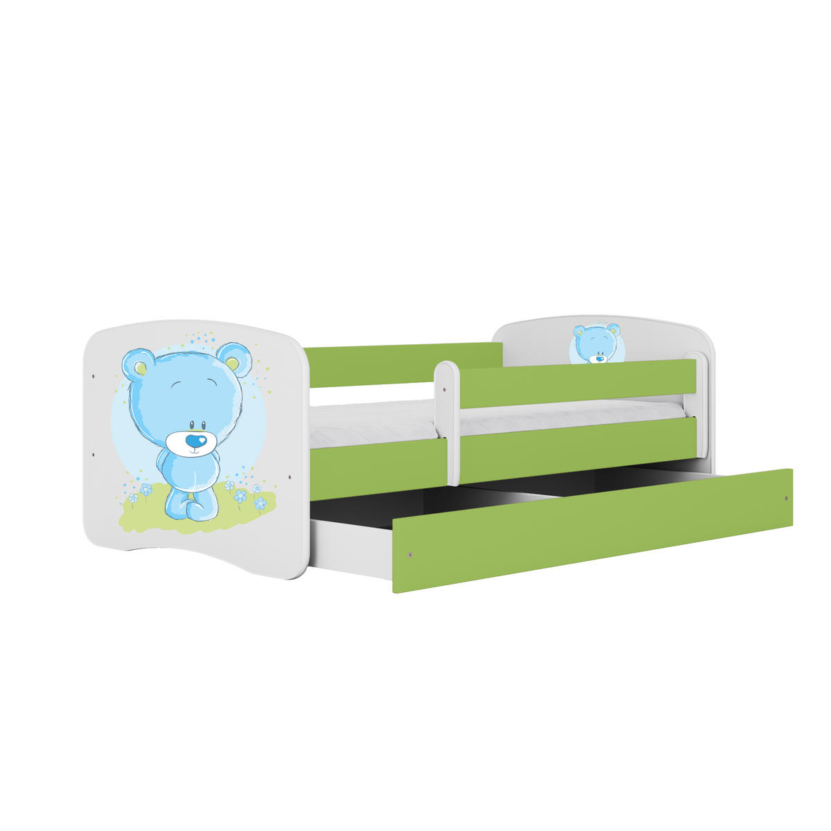 KINDERBETT blauer Teddybär Blumen mit Schublade 140/70 80/61/144 - Grün, Holzwerkstoff (70/140cm) - RAUMHIRSCH FURNITURE