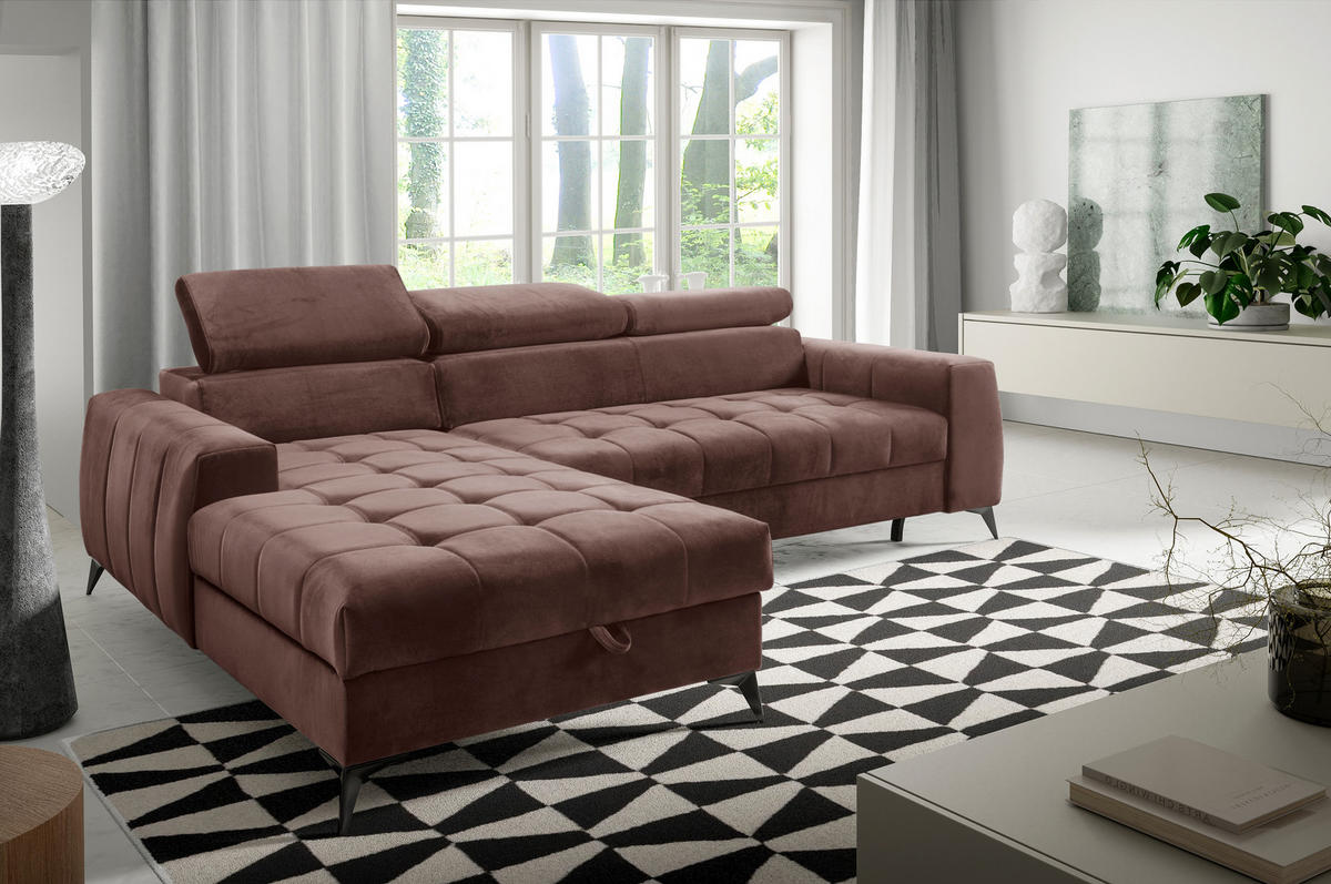 ECKSOFA L Form Arkucio Mini Braun 260/200/95 cm Links mit Schlaffunktion - Schwarz/Braun, Textil/Metall (200/260cm) - AX Living