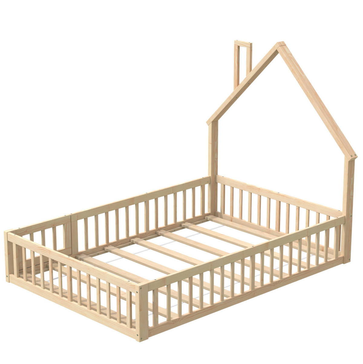 KINDERBETT 140/200 cm mit Lattenrost, Sicherheitsgitter und Schornsteinform aus Kiefernholz/MDF, Natur - Naturfarben, Holz (140/200cm) - Redom