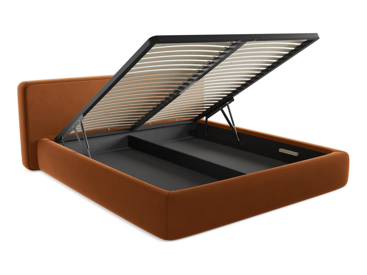 POLSTERBETT mit Bettkasten und Lattenrost 220x225 Orange - Terracotta/Schwarz, Kunststoff/Textil (180/200cm) - Makamii