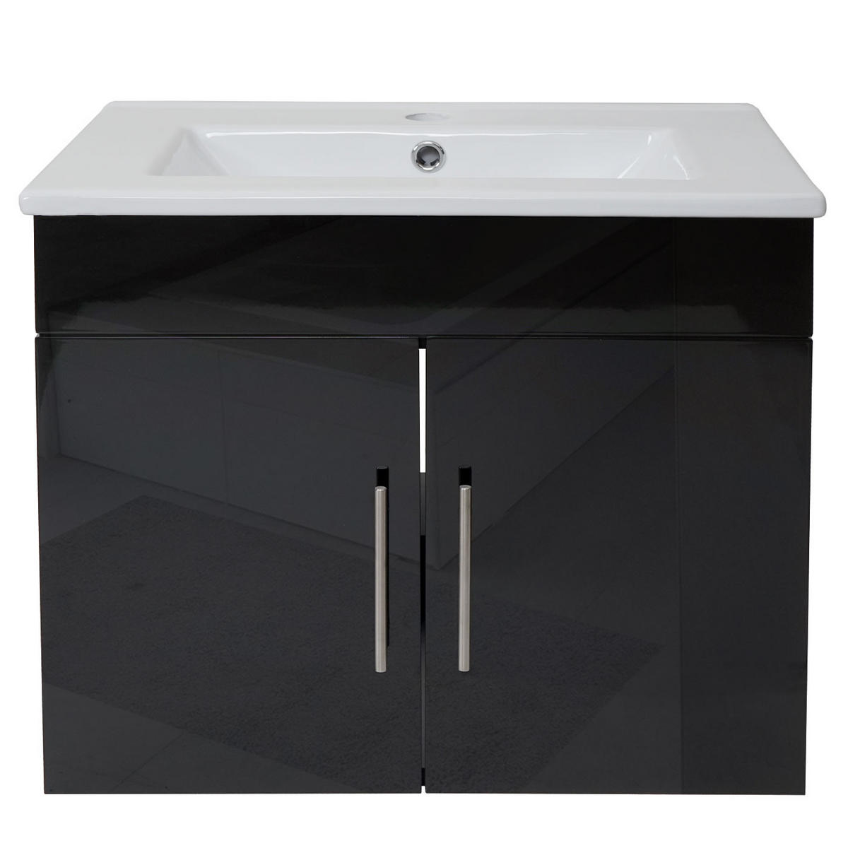 WASCHBECKEN + UNTERSCHRANK Hochglanz Schwarz - Schwarz Hochglanz, Holzwerkstoff (61/50/48cm) - MCW