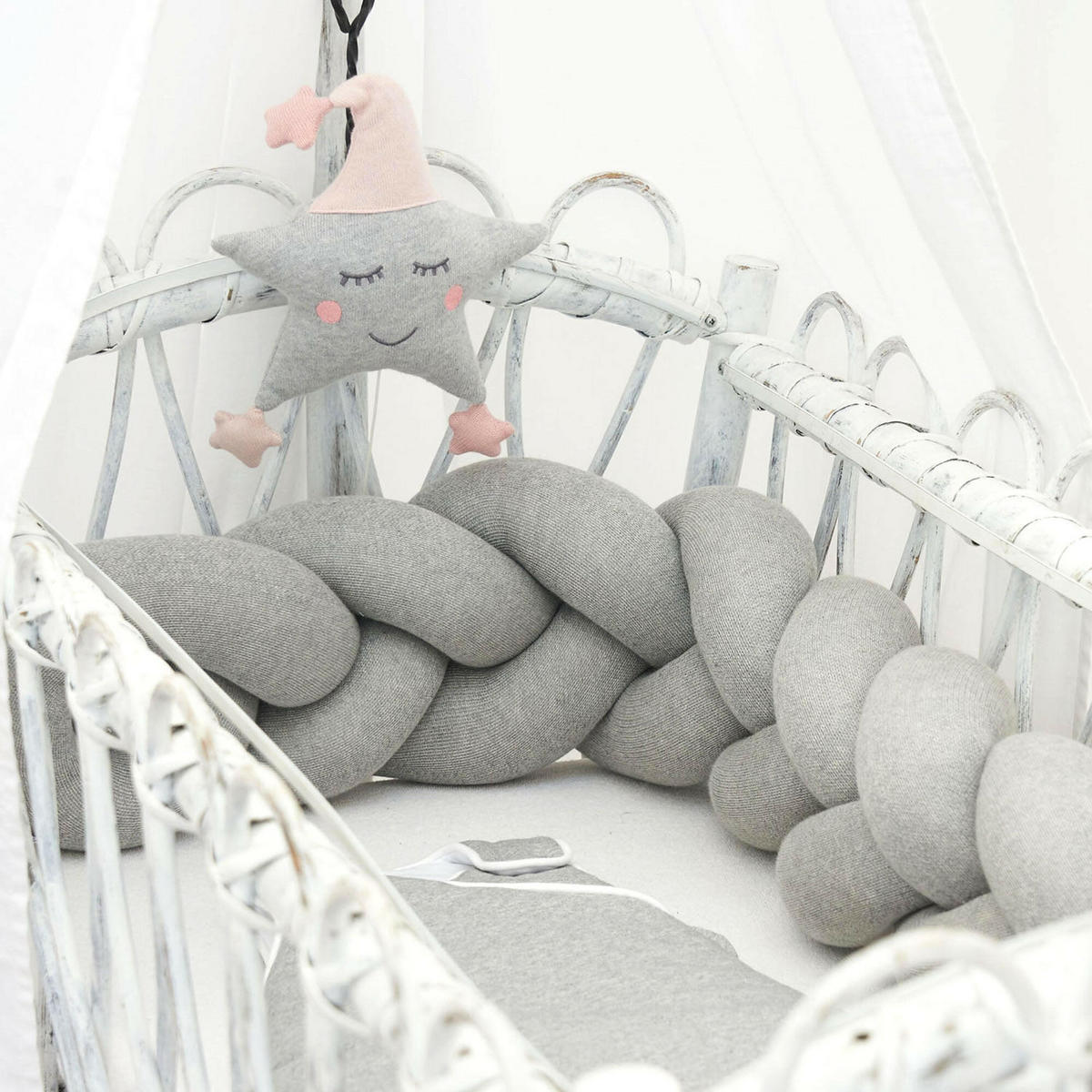 BETTSCHLANGE geflochten Grau Strick - Grau, Textil (17/200cm) - nordic coast company