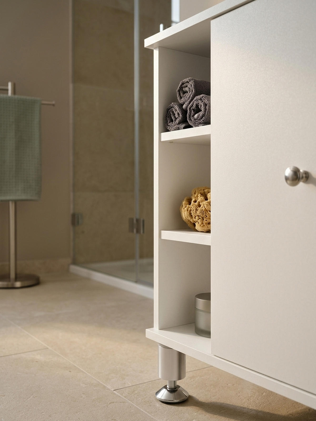 WASCHBECKENUNTERSCHRANK Weiß mit Chromdetails und justierbaren Füßen - Silberfarben/Weiß, Holz/Metall (60/64/32cm) - KADIMA DESIGN