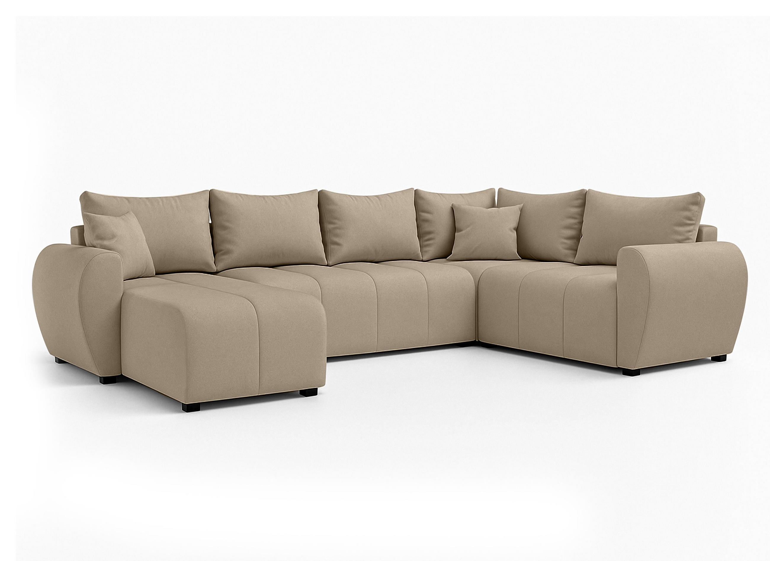 WOHNLANDSCHAFT Malatya U Form MAX Hellbraun 311/145/82 cm mit Schlaffunktion - Hellbraun/Schwarz, Kunststoff/Textil (208/82/303cm) - AX Living