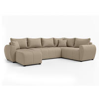 WOHNLANDSCHAFT Malatya U Form MAX Hellbraun 311/145/82 cm mit Schlaffunktion - Hellbraun/Schwarz, Kunststoff/Textil (208/82/303cm) - AX Living