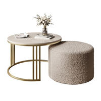 COUCHTISCH mit Hocker LORI Hochglanz gebürstetes Gold/glänzender Kaschmir/Coral 50 - Kaschmir, Metall (70/70/49cm) - Lookway