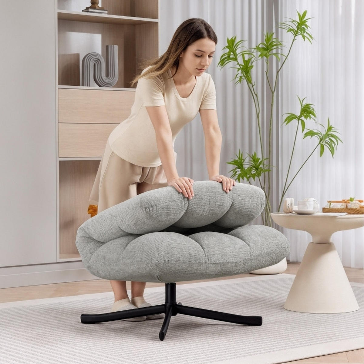 SESSEL 95/75/90 cm hellgrau aus Chenille mit breiter Sitzfläche - Hellgrau, Textil (75/90/95cm) - OKWISH