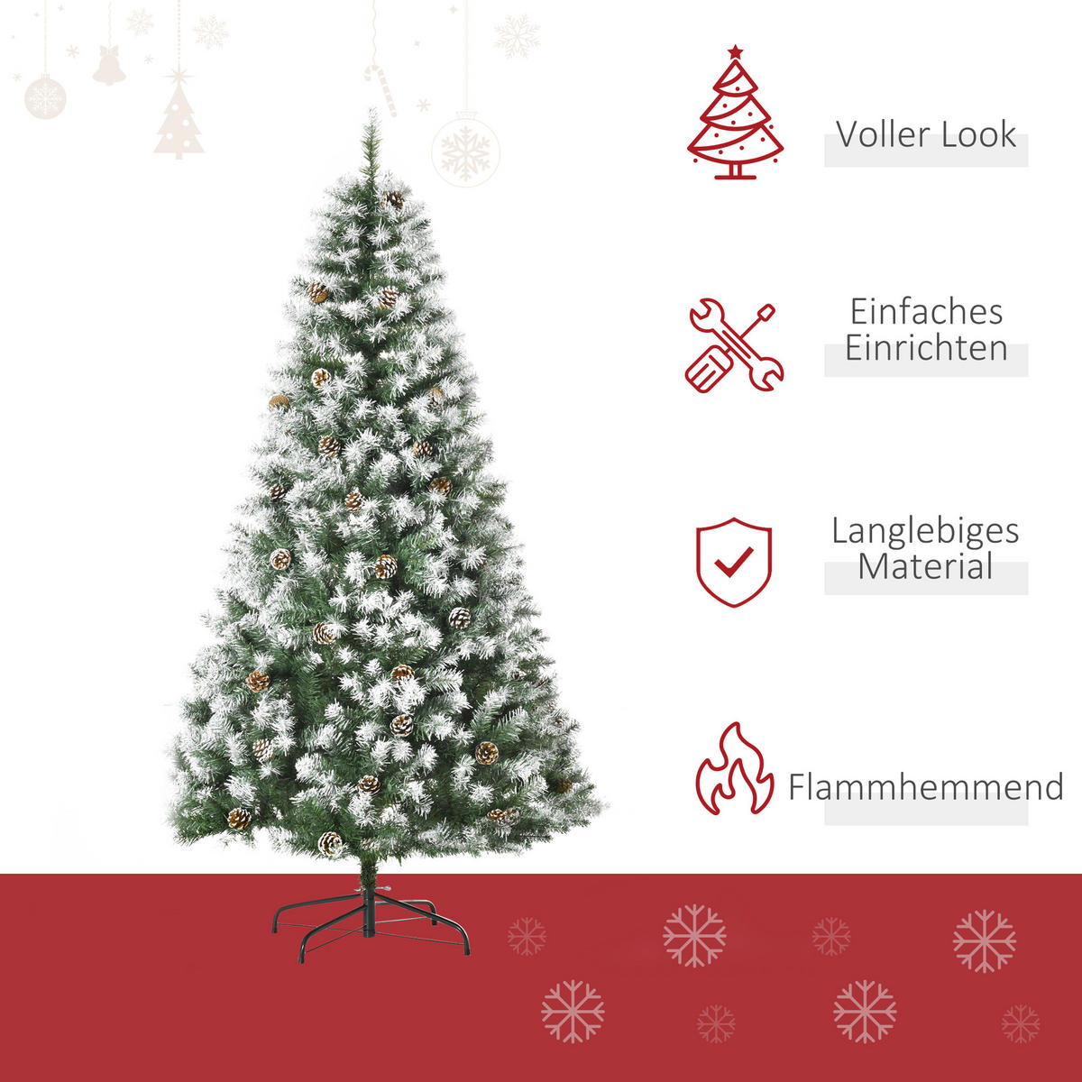 KÜNSTLICHER Weihnachtsbaum, 180 cm Christbaum mit Kunstschnee, Indoor - Weiß/Grün, Kunststoff/Metall (180cm) - HOMCOM