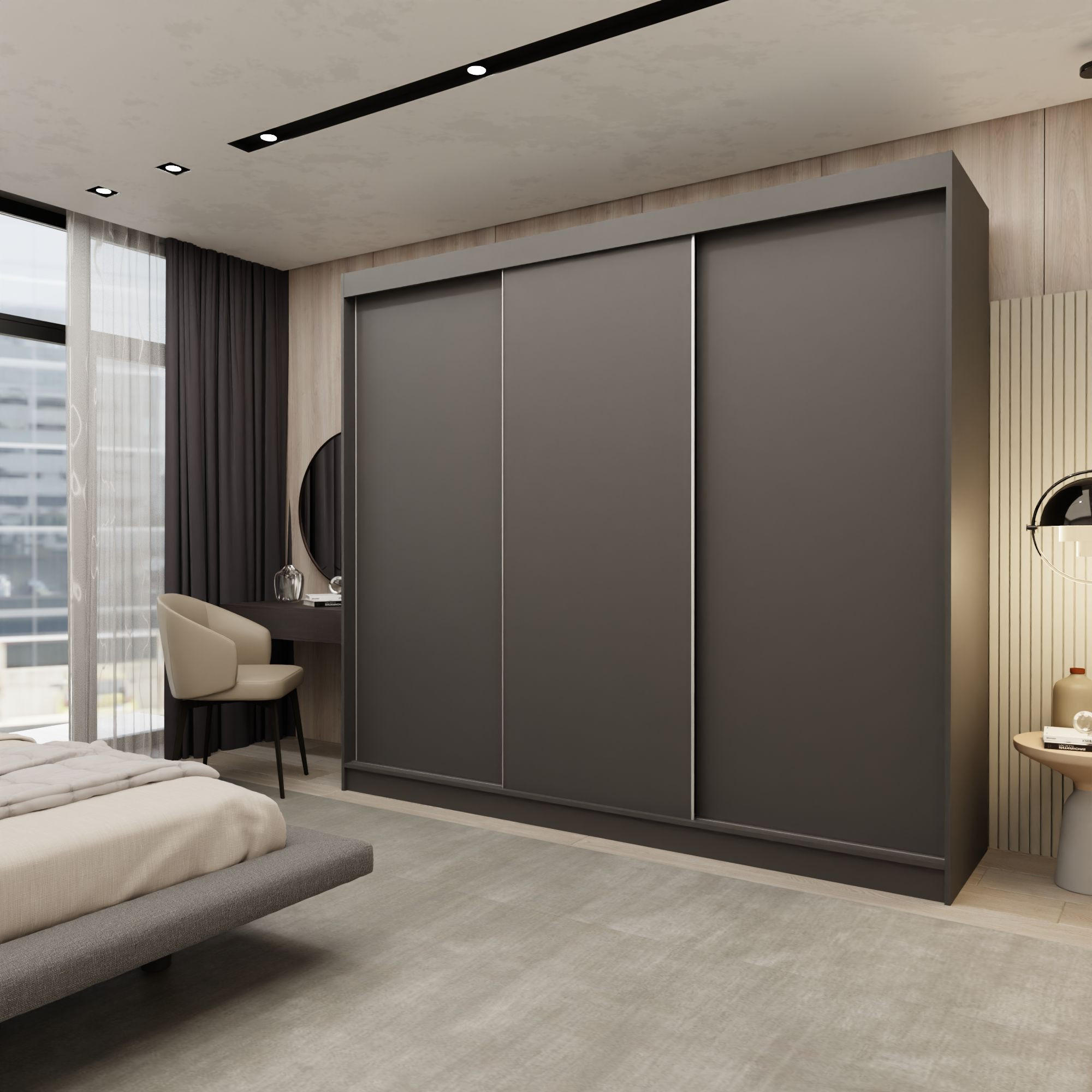 SCHWEBETÜRENSCHRANK SOFIA 240/216/61 cm 3-türig Grau - Grau, Holzwerkstoff (240/216/61cm) - MASSENO
