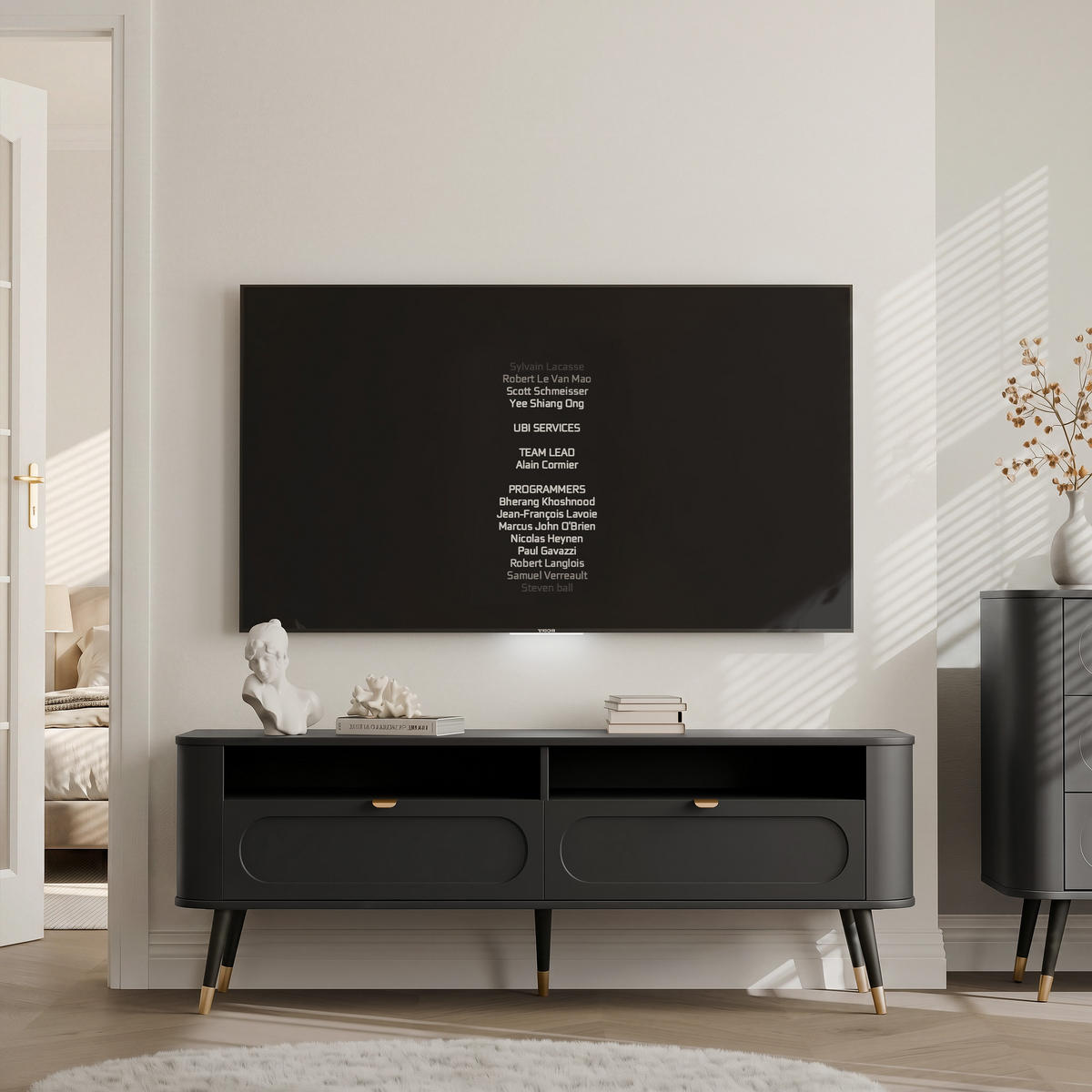 TV-LOWBOARD NOIR stehend, 138 cm Schwarz - Goldfarben/Schwarz, Holzwerkstoff/Metall (138.2/52.6/40cm) - Idohome
