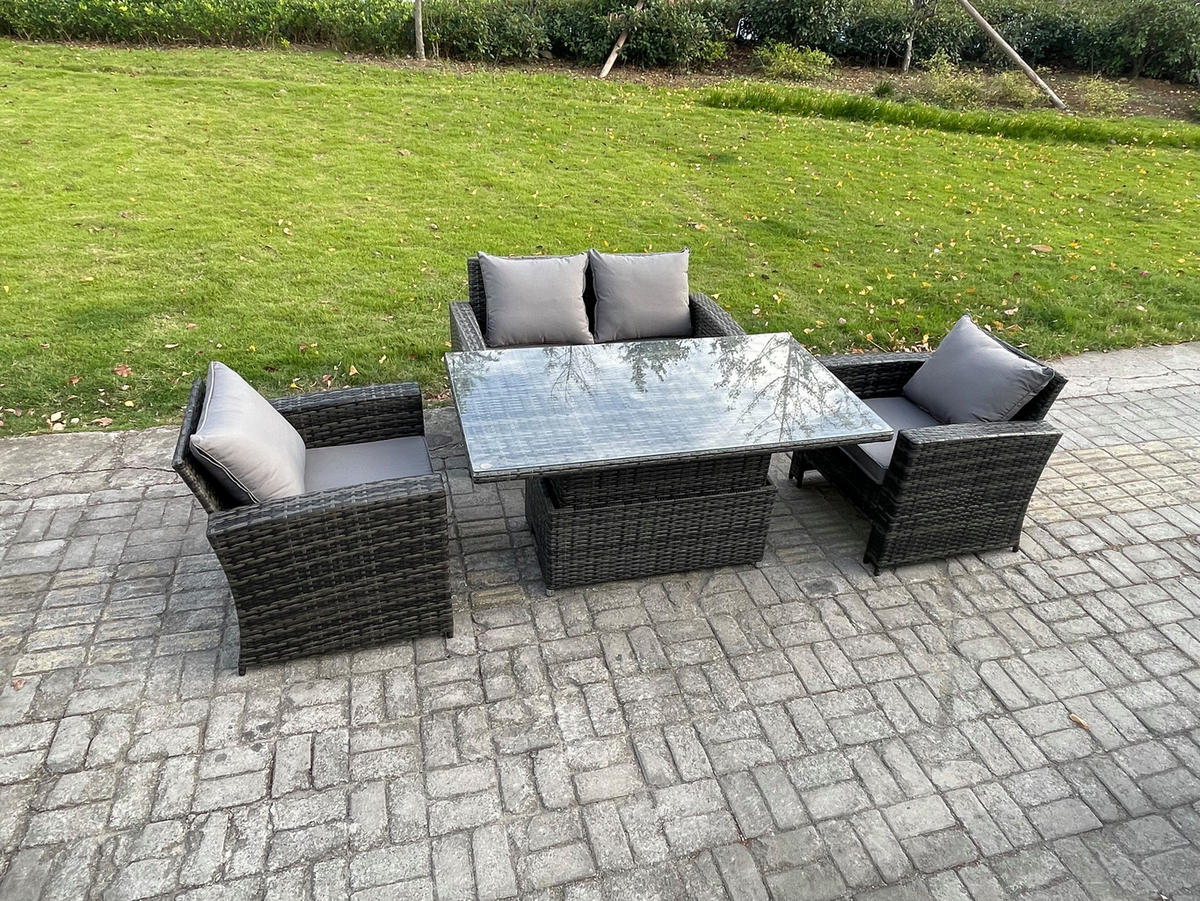 GARTENGARNITUR Polyrattan Dunkelgrau 4-Sitzer - Dunkelgrau, Metall - Fimous