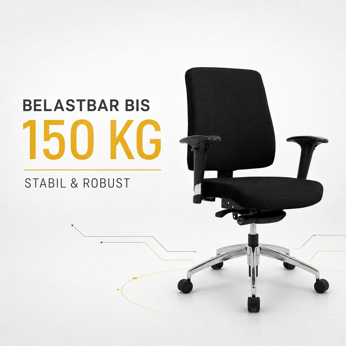 BÜROSTUHL Basic Stoff Schwarz - ergonomisch, 150 kg belastbar, Sitzhöhe 46-58 cm - Schwarz, Kunststoff/Textil (65/97/68cm) - Versee