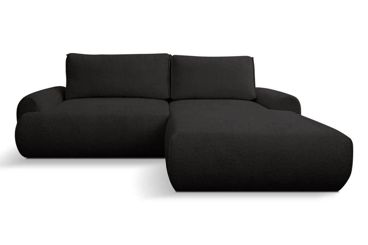 ECKSOFA Moon in L-Form mit Schlaffunktion und Bettkasten, Farbe: Schwarz, Bouclé-Stoff, Ottomane Rechts - Schwarz, Textil (260/136cm) - VENASI MÖBEL