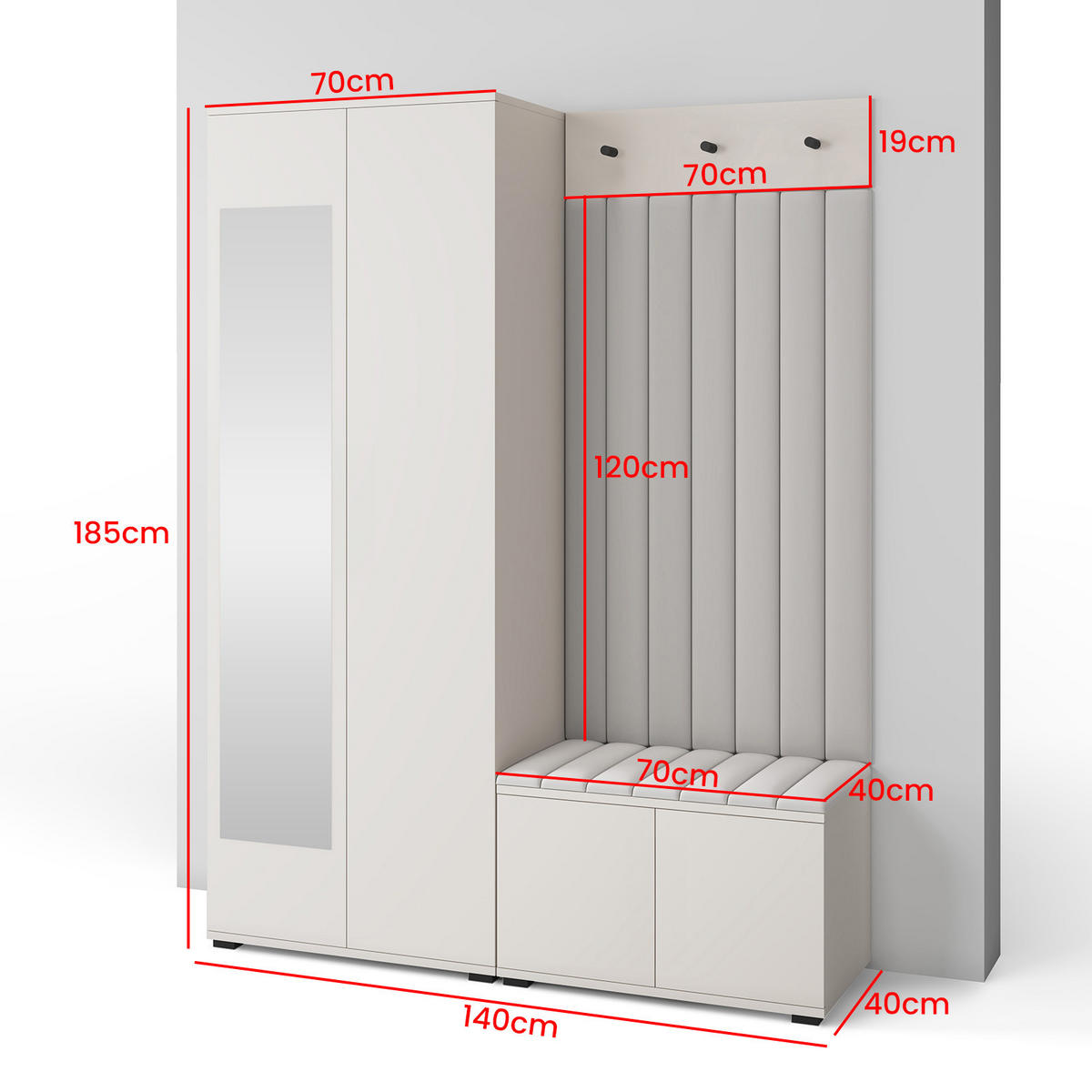 GARDEROBE Napoli version 13 mit Spiegel, mit POLSTERPANEELEN Blau - Blau/Beige, Holzwerkstoff (140/185/40cm) - Jerpax