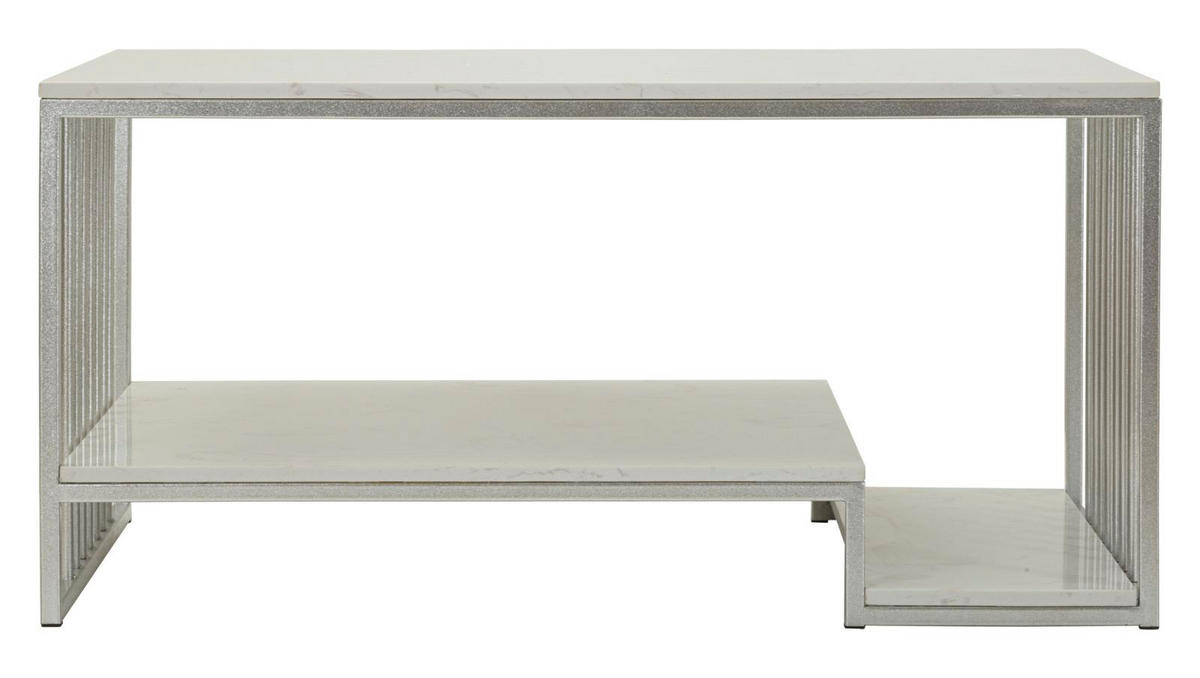 COUCHTISCH Kayseri, silberfarben und weiß, Eisen und Marmor, 90 x 45 x 60 cm - Silberfarben/Weiß, Stein/Metall (45/90/60cm) - Mauro Ferretti