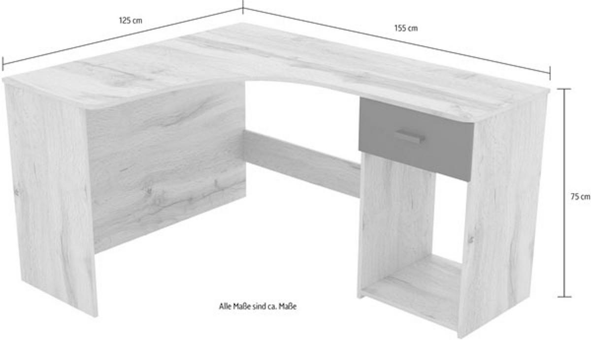 ECKSCHREIBTISCH Cheb weiß 155 / 125 / 75cm - Weiß, Holz/Holzwerkstoff (125/155/75cm) - Feldmann-Wohnen