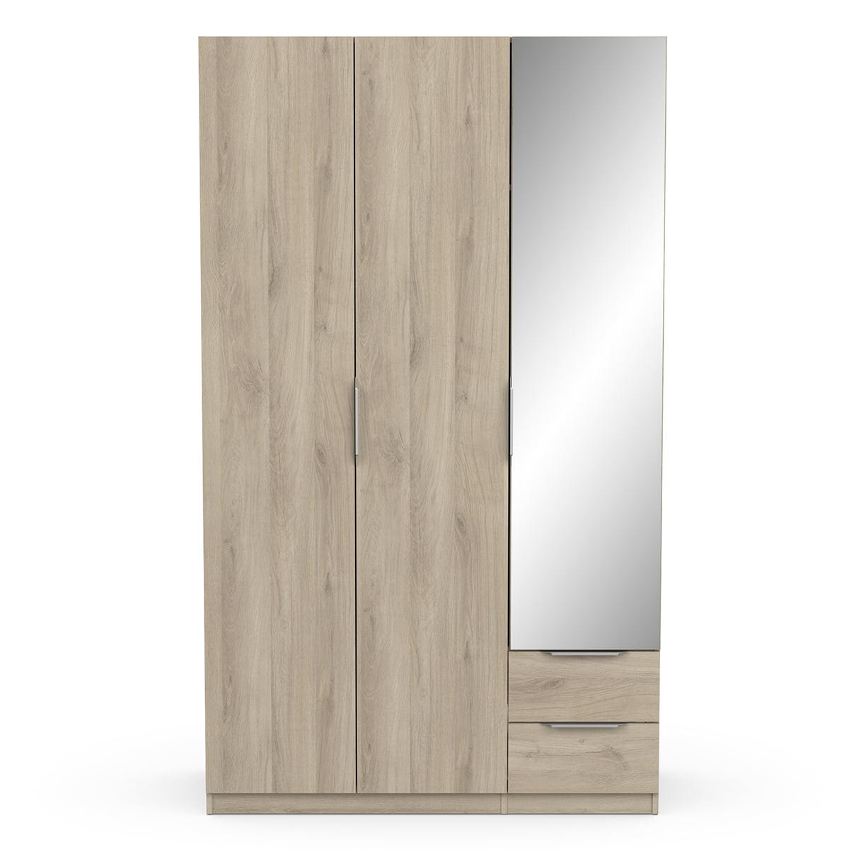 KLEIDERSCHRANK mit 3 Türen, 2 Schubladen und 1 Spiegel Ghost - L119,4 cm - Beige, Holz (119/203/51cm) - Demeyere
