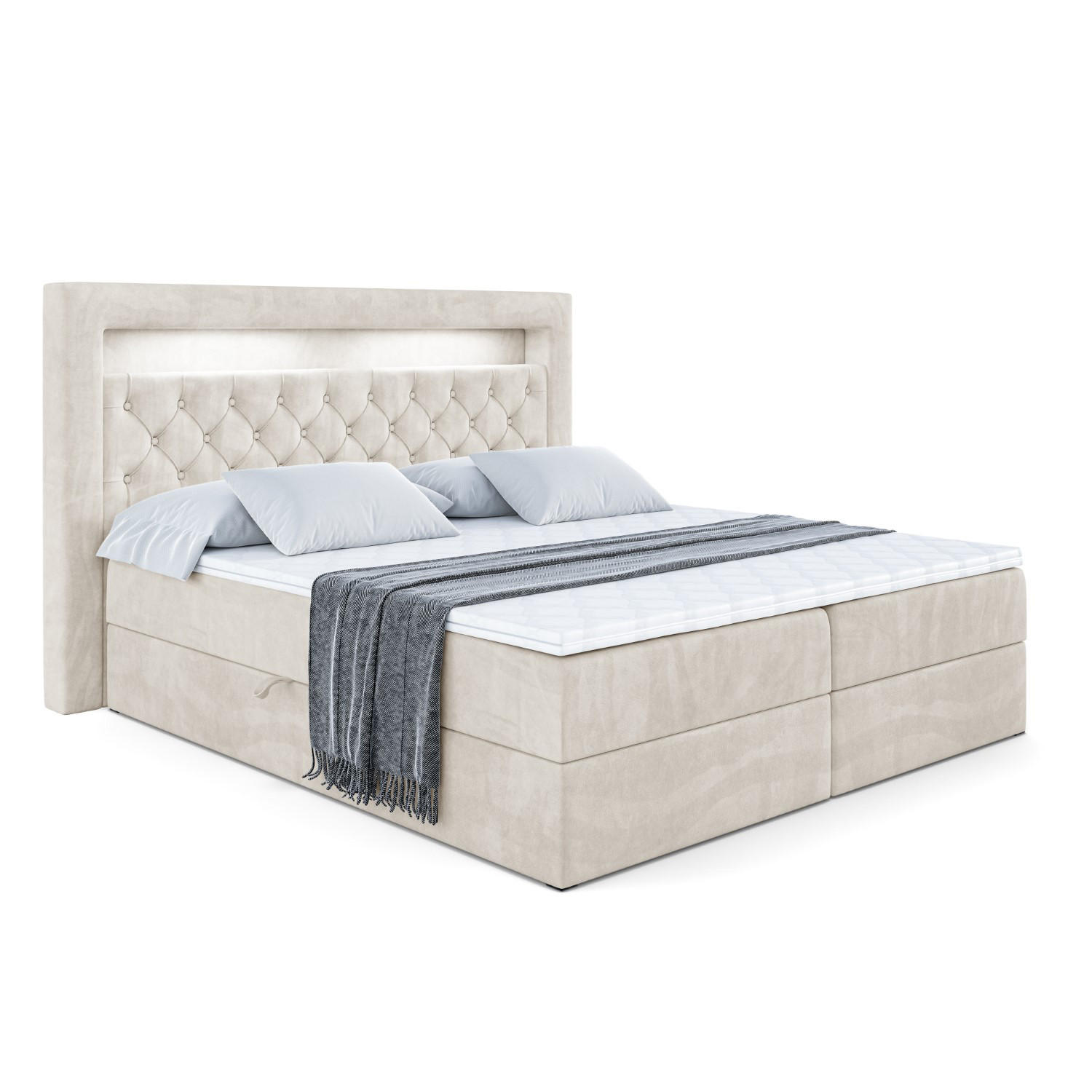 BOXBETT LED mit H3-Matratze und Lattenrost - NOEL GOLD - 140x200 Ecru - Ecru, Holzwerkstoff (140/200cm) - ALTDECOR