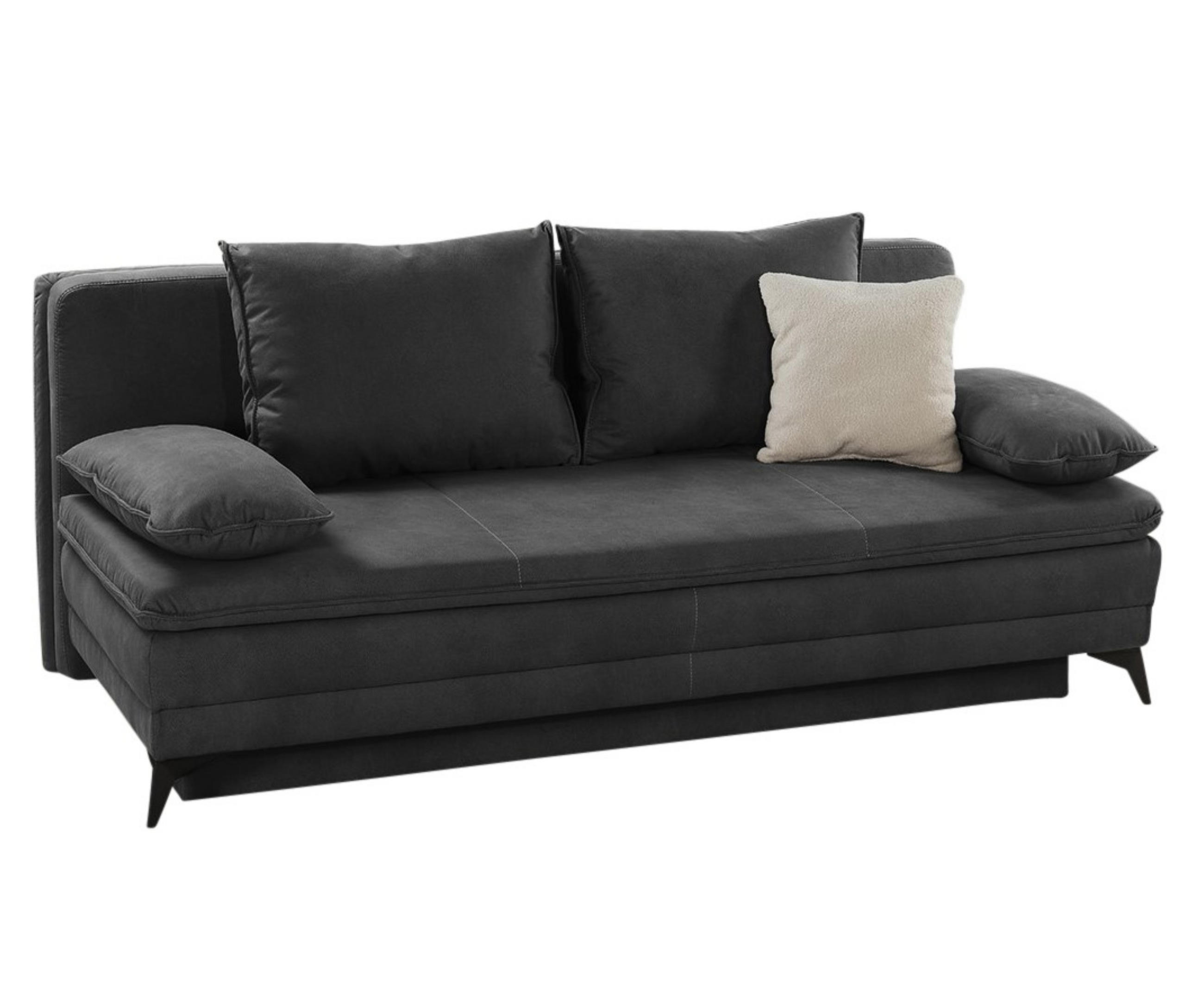 DAUER-SCHLAFSOFA Wellenunterfederung integr.Topper Bettkasten B202/T105/H90 cm, Liegefläche 158x199 cm, Mikrofaser Dunkelgrau Anthrazit / 15159 - Dunkelgrau/Anthrazit, Textil/Metall (202/90/105cm) - luma-home