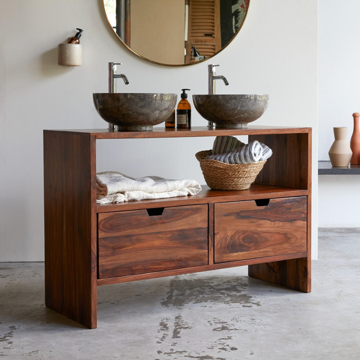 WASCHTISCHUNTERSCHRANK Kwarto Braun aus Palisander - Braun, Holz (110/75/45cm) - Tikamoon