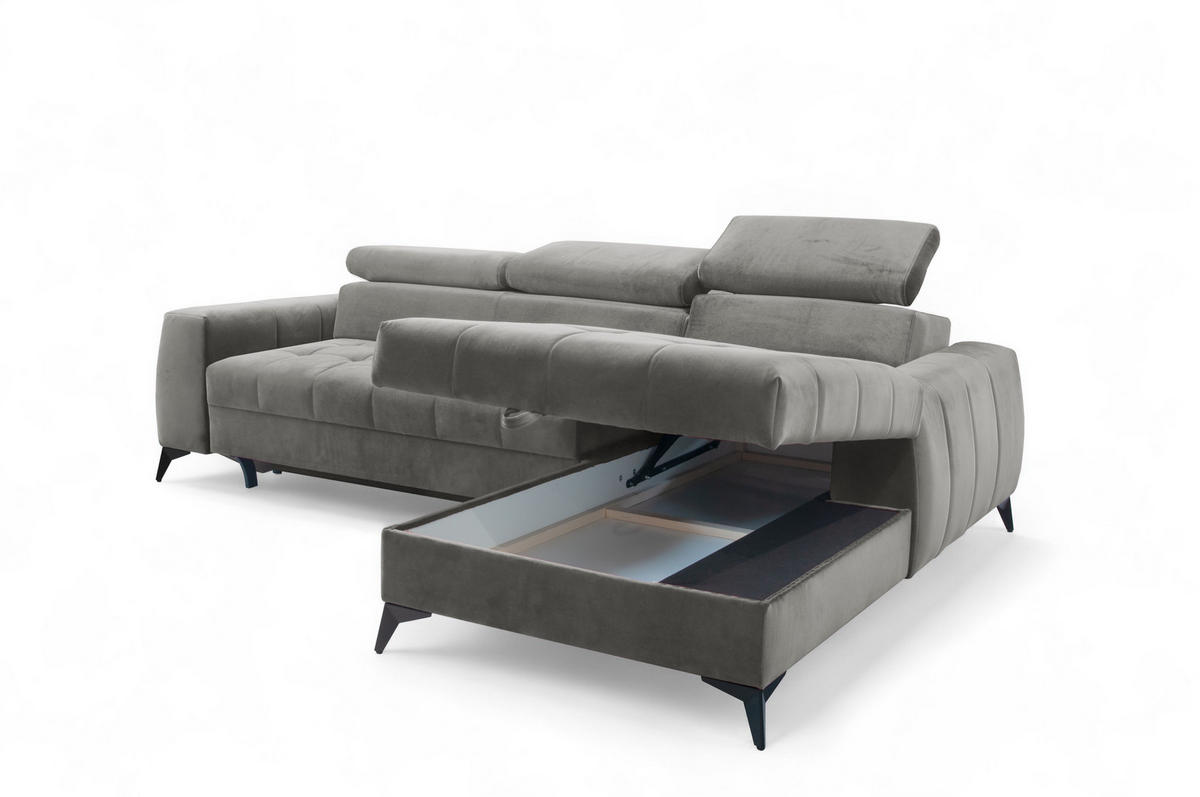 ECKSOFA L Form Arkucio Mini Grau 260/200/95 cm Rechts mit Schlaffunktion - Schwarz/Grau, Textil/Metall (260/200cm) - AX Living