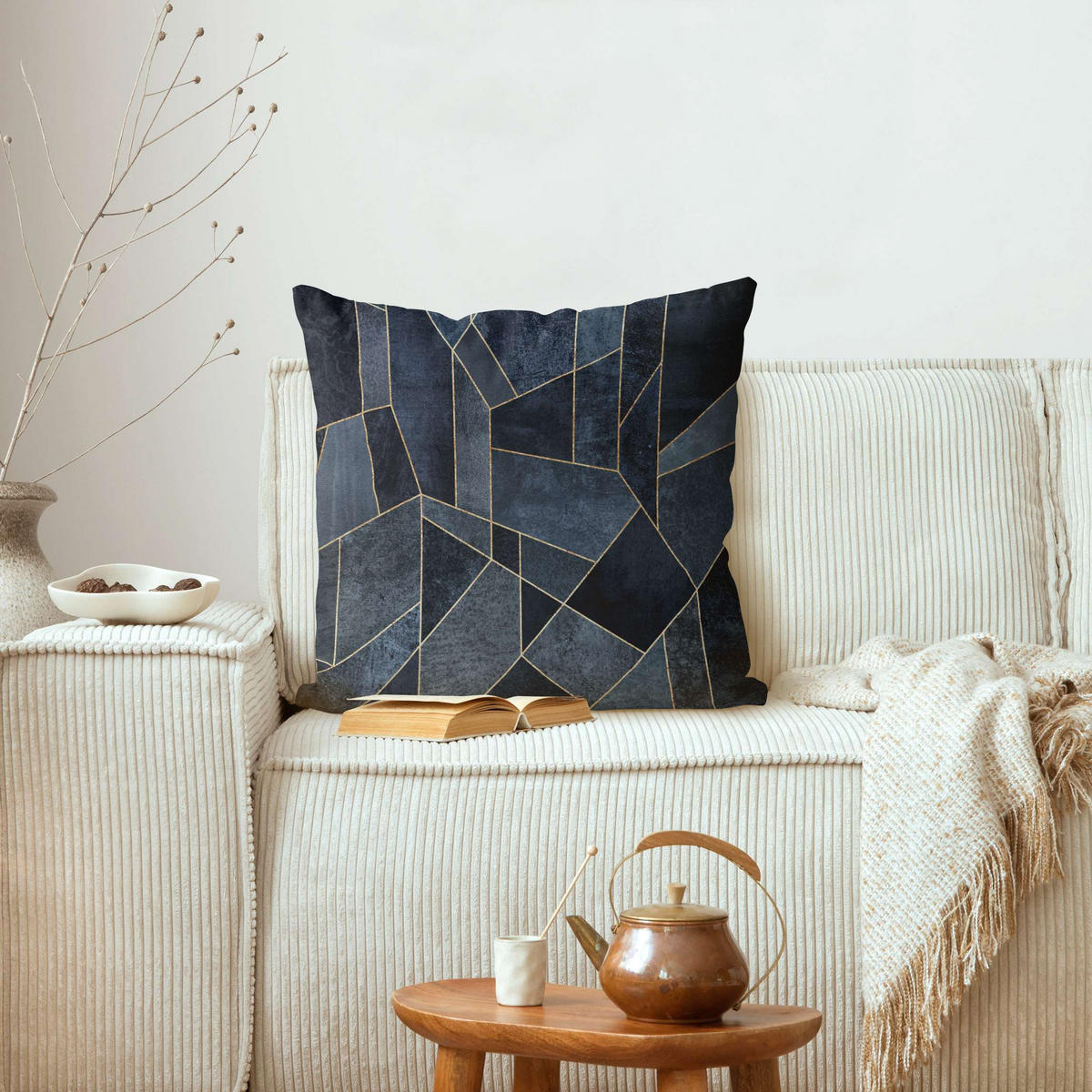 KISSENBEZUG Blaue Geometrie Aquarell 40/40 cm - Blau, Textil (40/40cm) - Bilderwelten