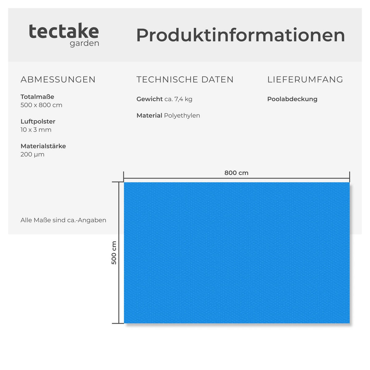 POOL-SOLARFOLIE , 500 x 800 cm, blau - Blau, Kunststoff (800/500cm) - tectake