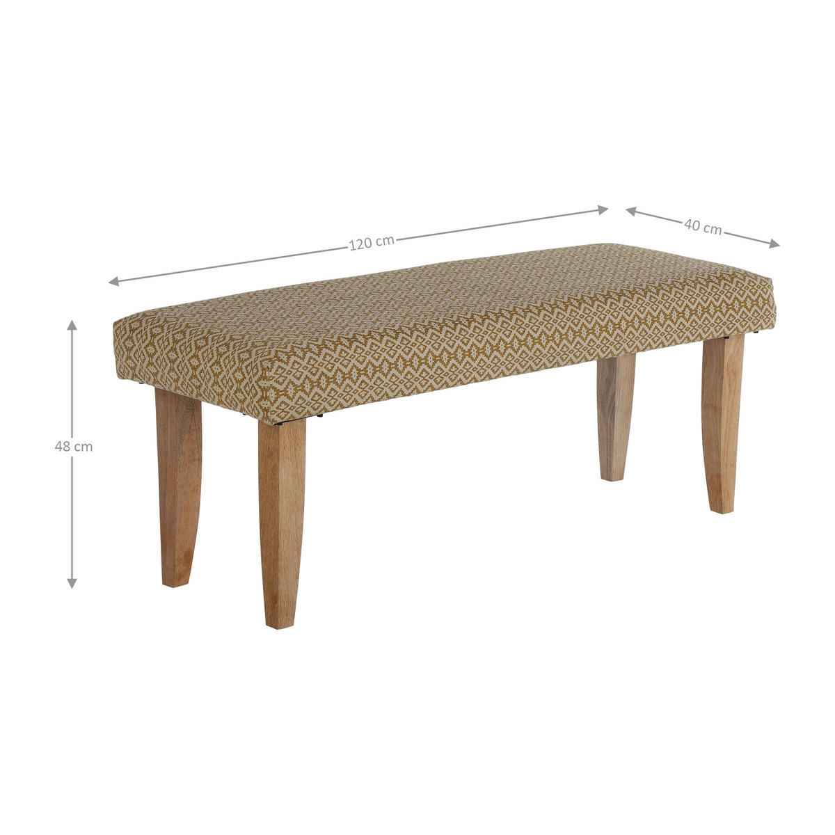SITZBANK Palma 120x48x40 cm gepolstert mit Stoffbezug Weiß-Gold Holzbeine - Goldfarben, Holz (40/48/120cm) - WOMO-DESIGN