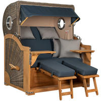 STRANDKORB Baltikum Teak 2,5 Sitzer - Blau/Braun, Holz/Metall (142/170/95cm) - Mr. Deko