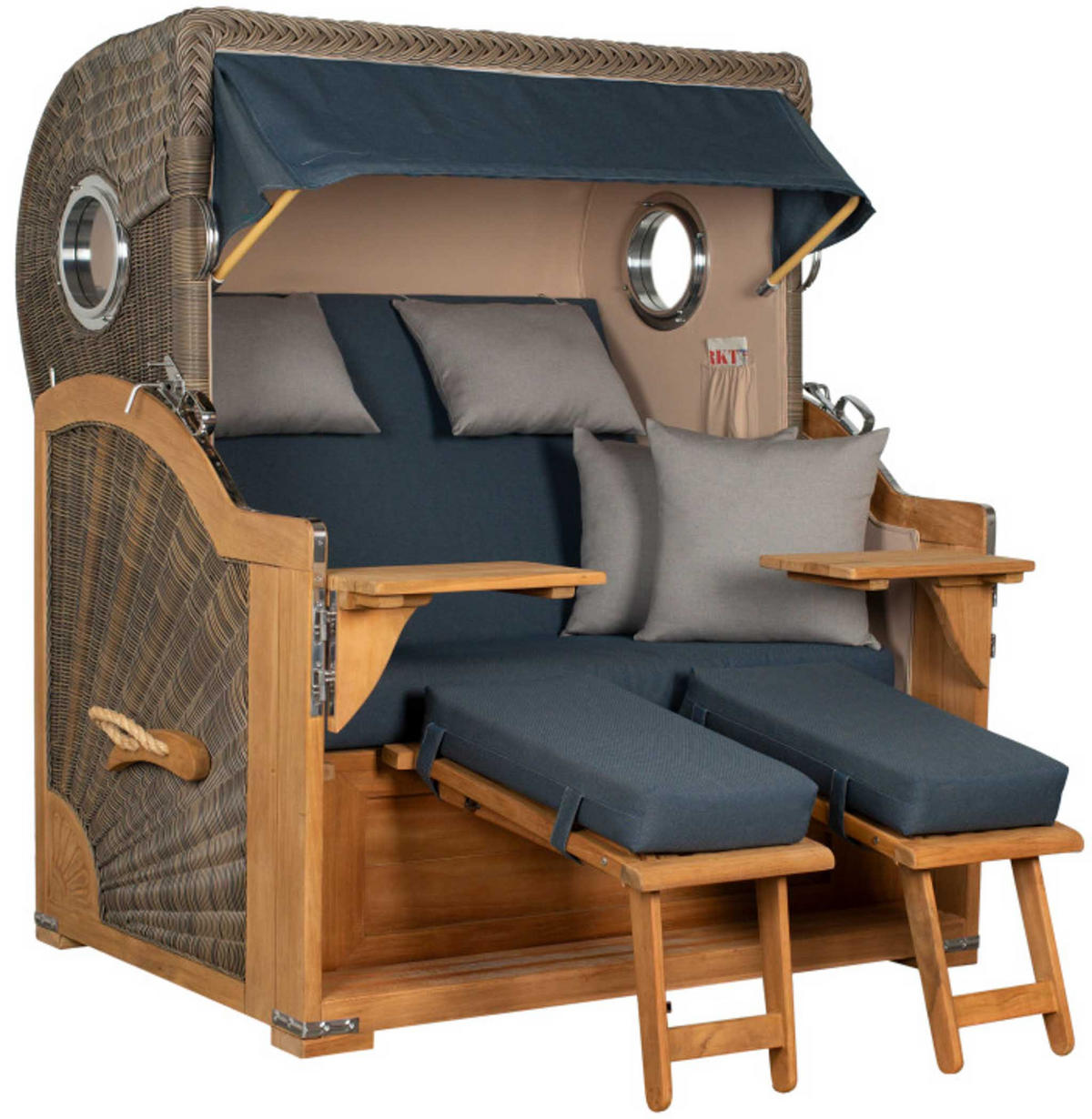 STRANDKORB Baltikum Teak 2,5 Sitzer - Blau/Braun, Holz/Metall (142/170/95cm) - Mr. Deko