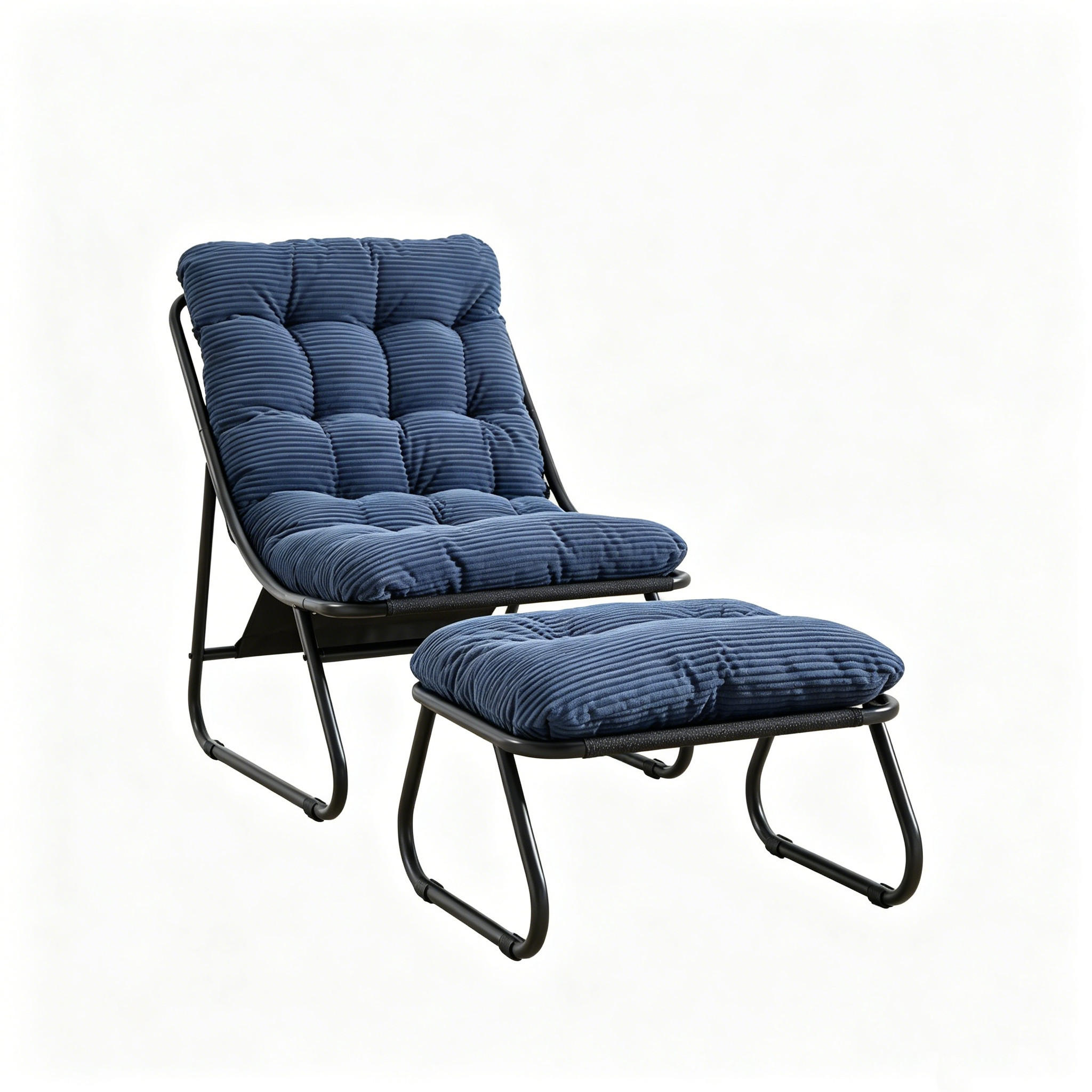 SCHAUKELSTUHL mit Dickem Kissen und Hocker,Blau Metallrahmen für Garten Balkon Wohnzimmer - Blau, Metall (65/86/78cm) - PARAFTA HOME