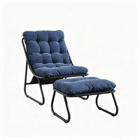 SCHAUKELSTUHL mit Dickem Kissen und Hocker,Blau Metallrahmen für Garten Balkon Wohnzimmer - Blau, Metall (65/86/78cm) - PARAFTA HOME