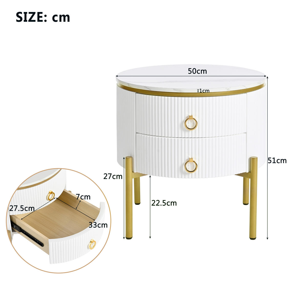 COUCHTISCH DE-019 Marmoroptik Weiß/Gold - Weiß, Holzwerkstoff (50/50/51cm) - ComfortXL