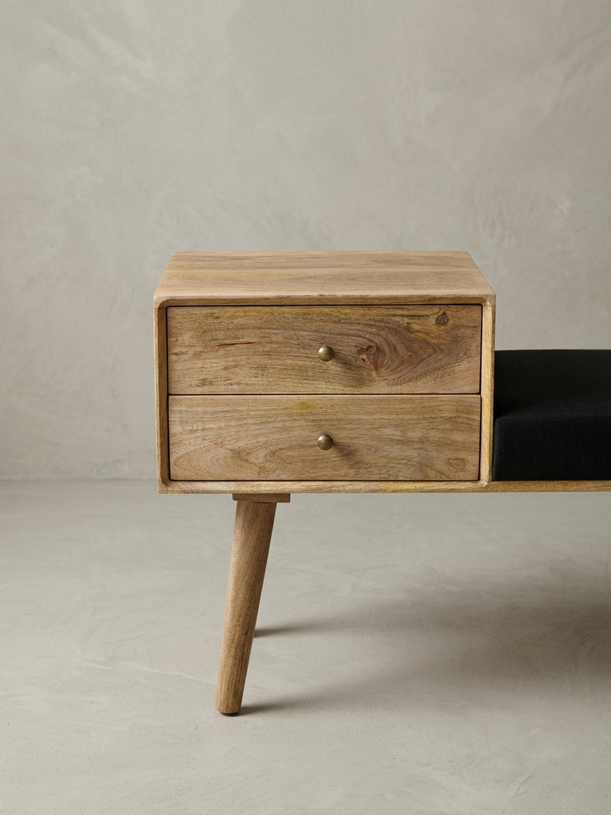 SITZBANK – Mango Holz, Schwarz, Schubladen, Retro-Stil - Schwarz/Braun, Holz/Textil (120/65/40cm) - KADIMA DESIGN