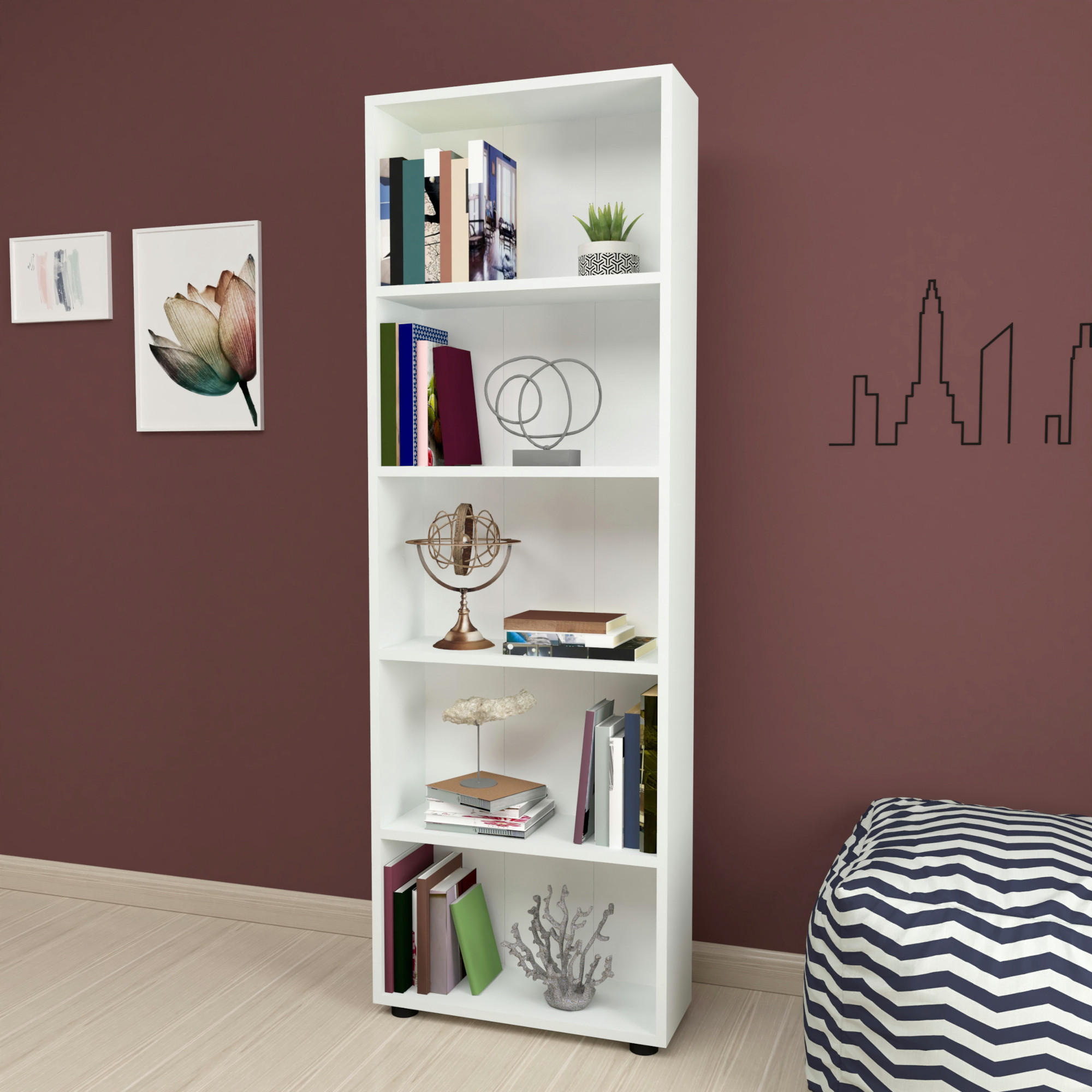 BÜCHERREGAL Vara - Weiß, Holzwerkstoff (55/172/20cm) - [en.casa]