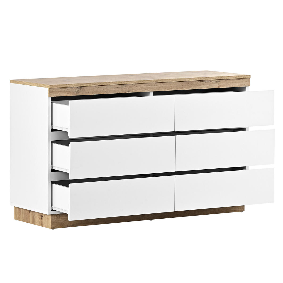 SIDEBOARD Kommode E1 Spanplatte mit 6 Schubladen Eicheoptik klassisches Design Schlafzimmer Stauraum 80/40/110 - Eichefarben/Weiß, Holzwerkstoff/Metall (110/67.5/40cm) - EVRYAE