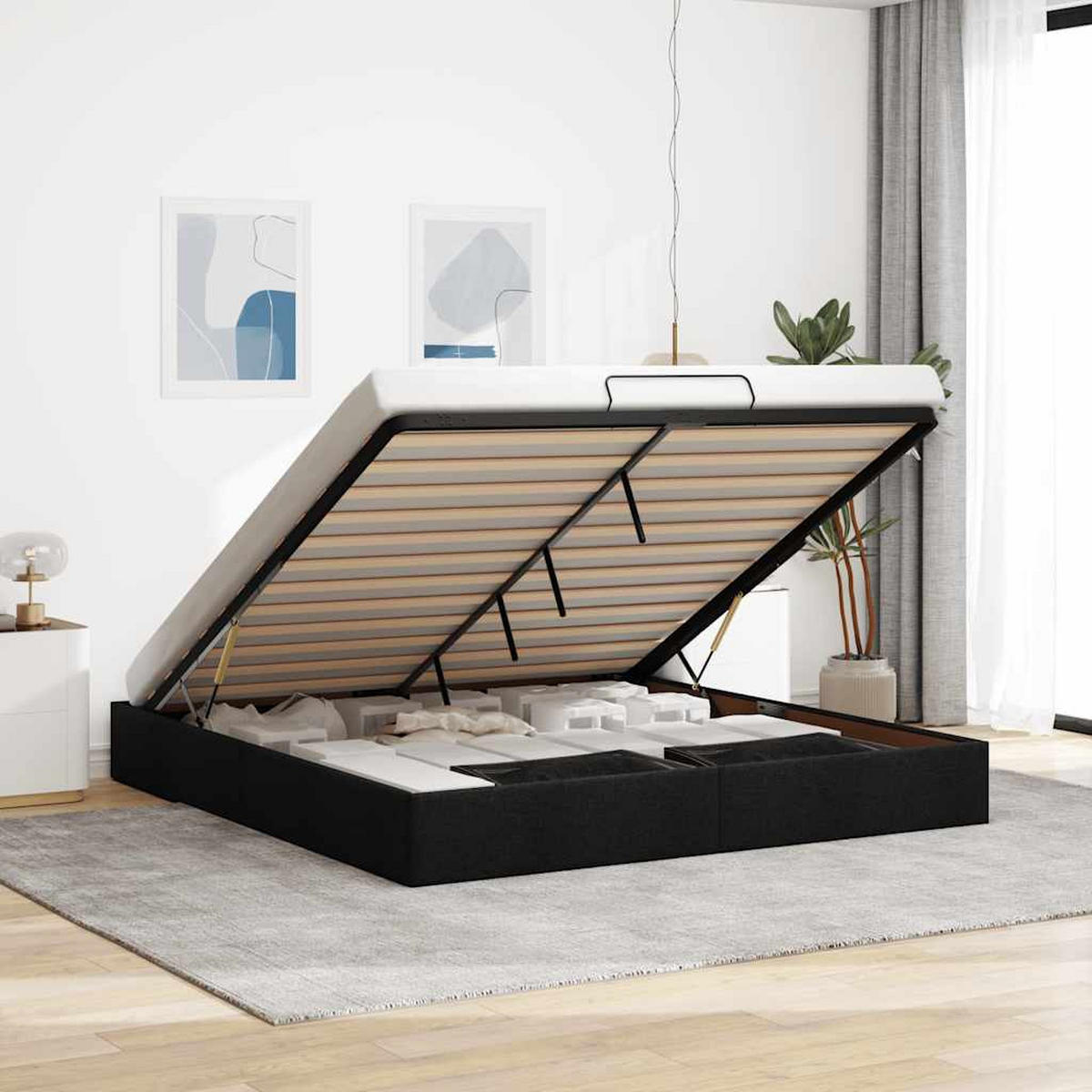 OTTOMAN-BETT Ohne Matratze Schwarz 180/200 Cm Stoff - Schwarz, Holzwerkstoff (180/200cm) - vidaXL