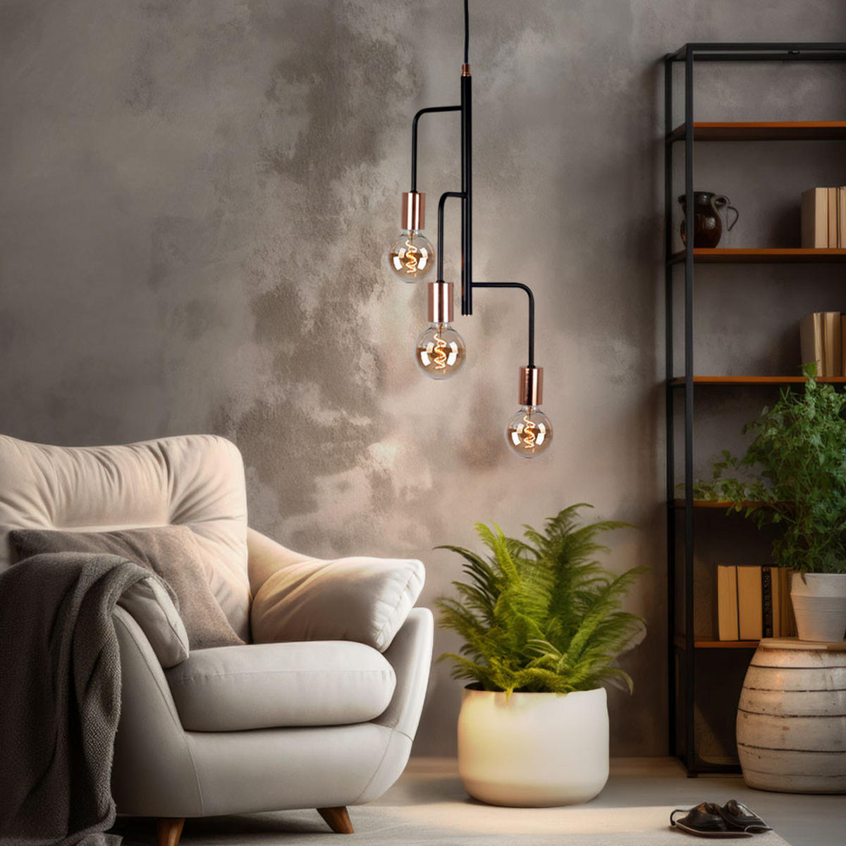 HÄNGELEUCHTE BERRI Kupfer Schwarz - Schwarz, Metall (28/28/172cm)