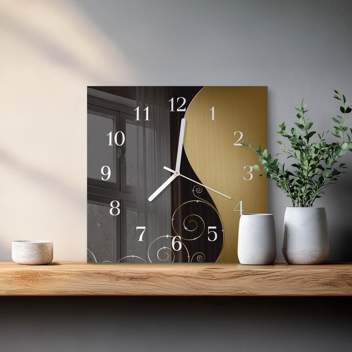 WANDUHR 30x30 cm - Abstrakte Kunst - Braun, Glas (30/30/0.4cm) - TULUP
