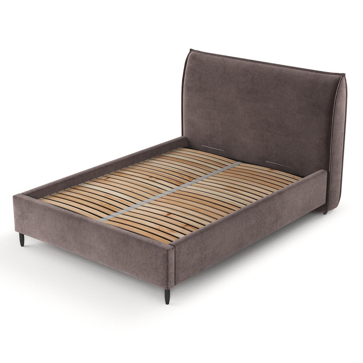 POLSTERBETT Shell Braun 140/200 cm im Samtstoff - Schwarz/Naturfarben, Holz/Holzwerkstoff (140/200cm) - Maison de Reve